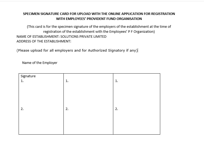 Specimen Signature sample